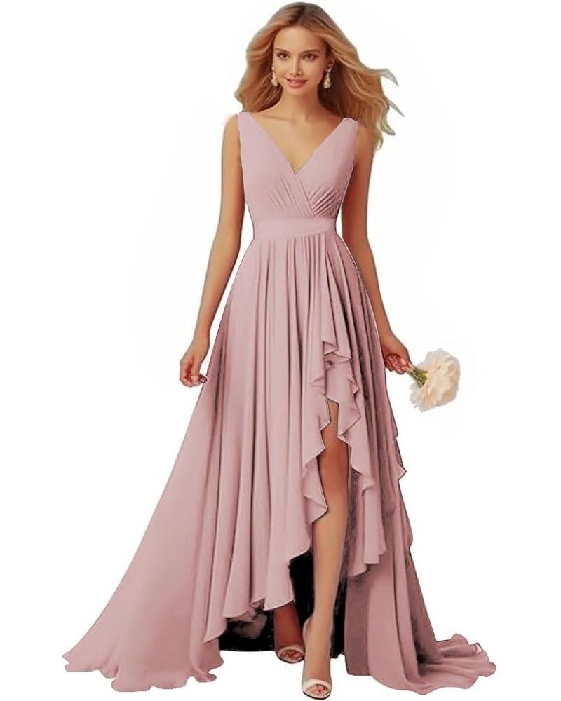 Bridesmaid Dresses V-Neck Chiffon - with Slit Formal Dress Prom Dress Evening Gowns for Wedding Dusty Rose $33.27 Dresses