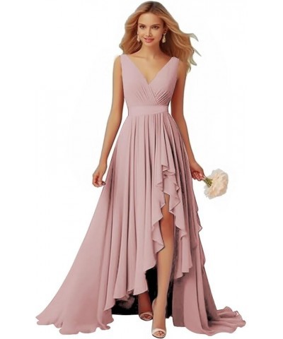 Bridesmaid Dresses V-Neck Chiffon - with Slit Formal Dress Prom Dress Evening Gowns for Wedding Dusty Rose $33.27 Dresses