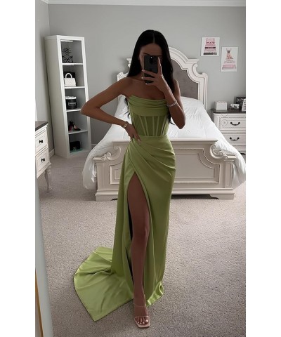 Women's Strapless Corset Satin Prom Dress Long Ball Gown with Slit Mermaid Evening Formal Gown Sage Green $27.30 Dresses