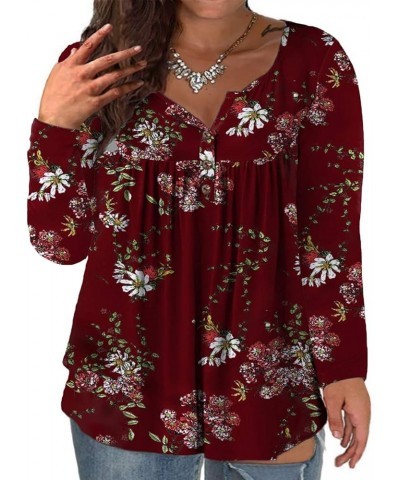 VOGRACE Womens-Plus-Size-Tops Flowy Long Sleeve Henley Shirts Buttons Up Blouses Pleated Tunics 08_floral_g $9.17 Tops