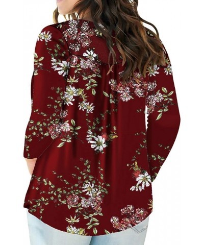 VOGRACE Womens-Plus-Size-Tops Flowy Long Sleeve Henley Shirts Buttons Up Blouses Pleated Tunics 08_floral_g $9.17 Tops