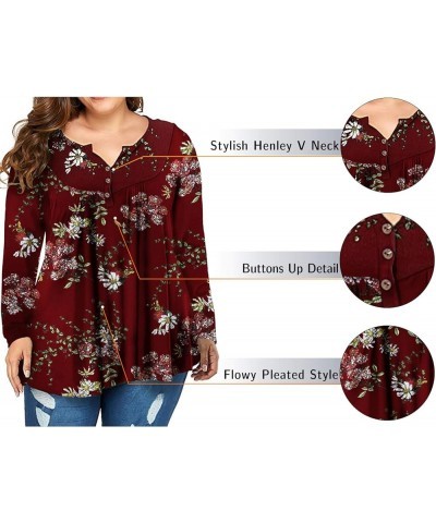 VOGRACE Womens-Plus-Size-Tops Flowy Long Sleeve Henley Shirts Buttons Up Blouses Pleated Tunics 08_floral_g $9.17 Tops