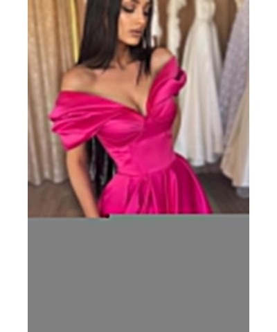 Women's Off Shoulder Sweetheart Prom Dresses Long with Pockets Pleates Satin Formal Evening Gowns with Slit YZTS080 White $29...