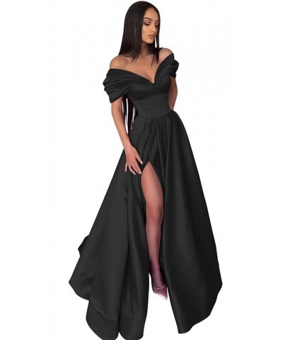 Women's Off Shoulder Sweetheart Prom Dresses Long with Pockets Pleates Satin Formal Evening Gowns with Slit YZTS080 White $29...