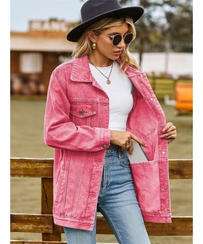 Jean Jacket Women Oversized Casual Distressed Denim Jacket Button Down Long Sleeve Shirt Coat with Pockets Pink $19.13 Jackets