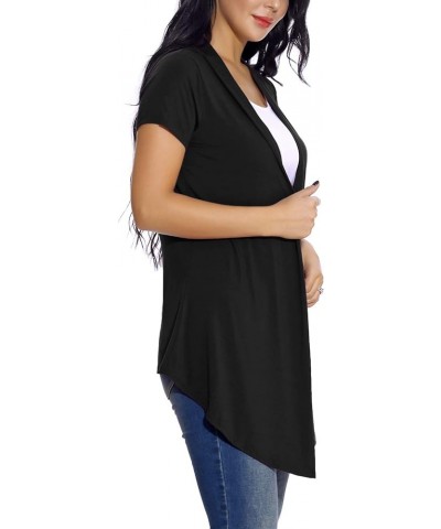 Women's Open Front Drape Cardigan Short Sleeves Solid Lightweight Cardigan Black $8.46 Sweaters