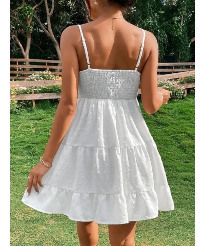 Women's Ruched Swiss Dot Slip Dresses Sleeveless Ruffle Hem High Waist Cami Dress White $14.70 Lingerie