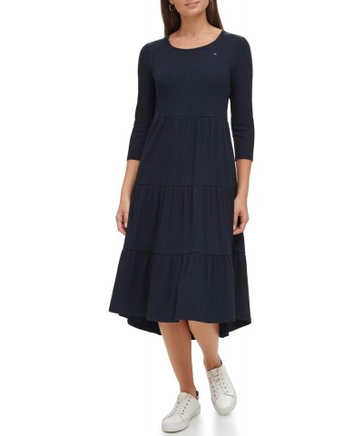 Women's Tiered Stripe Midi Dress, Sky Captain $19.41 Dresses