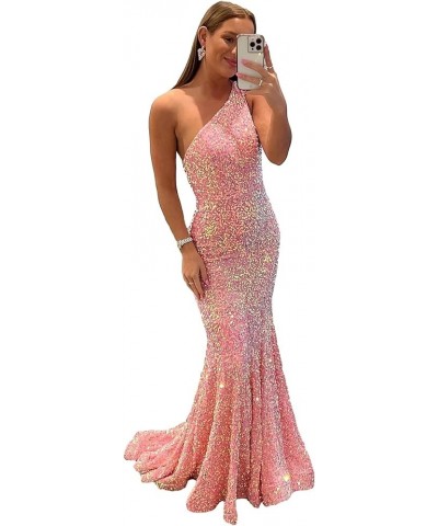 Womem's Sequin Mermaid Prom Dresses Long 2024 One Shoulder Sparkly Sexy Formal Evening Party Gowns Dusty Pink $36.39 Dresses