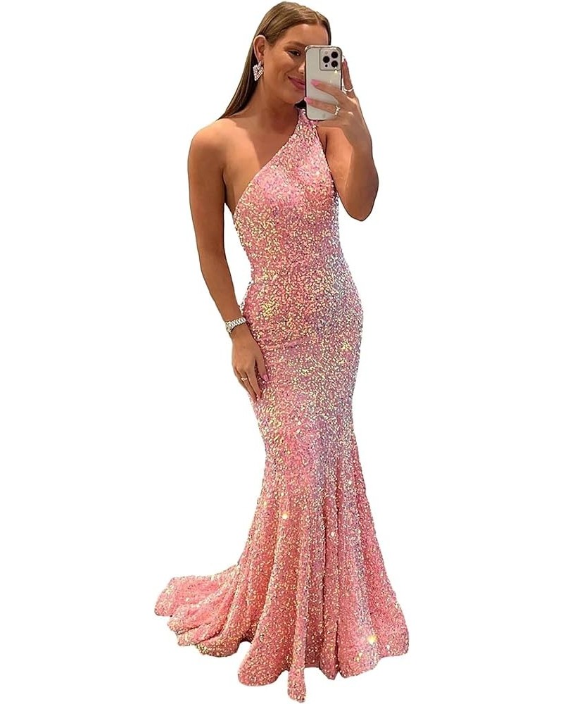 Womem's Sequin Mermaid Prom Dresses Long 2024 One Shoulder Sparkly Sexy Formal Evening Party Gowns Dusty Pink $36.39 Dresses