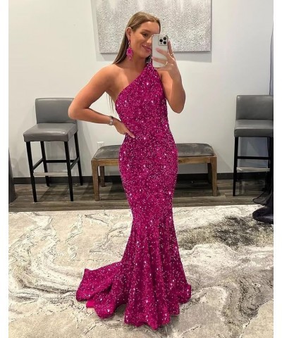 Womem's Sequin Mermaid Prom Dresses Long 2024 One Shoulder Sparkly Sexy Formal Evening Party Gowns Dusty Pink $36.39 Dresses