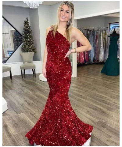 Womem's Sequin Mermaid Prom Dresses Long 2024 One Shoulder Sparkly Sexy Formal Evening Party Gowns Dusty Pink $36.39 Dresses