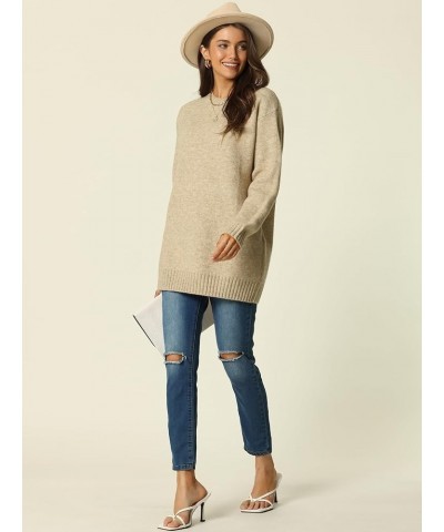 Women's Crewneck Long Sleeve Oversized Sweater with Pockets Loose Chunky Warm Pullover Sweater Top Khaki $24.43 Sweaters