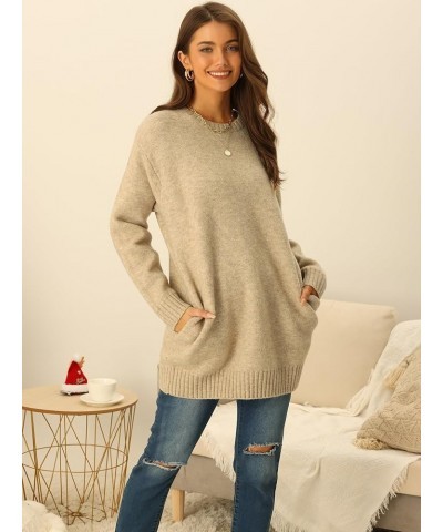 Women's Crewneck Long Sleeve Oversized Sweater with Pockets Loose Chunky Warm Pullover Sweater Top Khaki $24.43 Sweaters