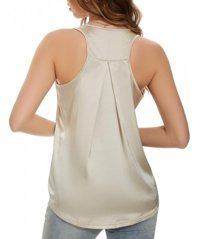 Women Silk Satin Tank Tops Casual Blouses Crew Neck Sleeveless Camisoles Work Shirts Apricot $7.79 Tanks