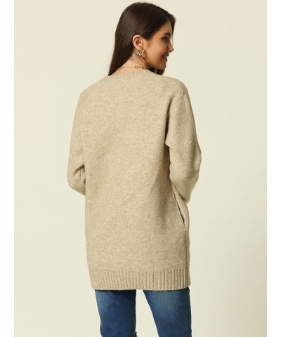 Women's Crewneck Long Sleeve Oversized Sweater with Pockets Loose Chunky Warm Pullover Sweater Top Khaki $24.43 Sweaters