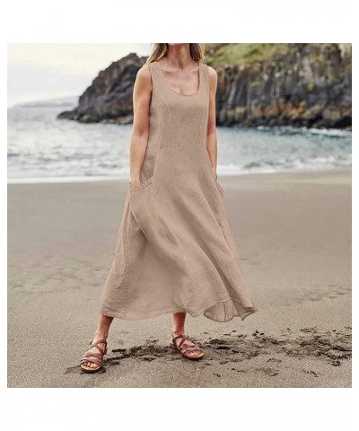 Womens Summer Dresses 2024 Casual Floral Print Boho Beach Sundress O Neck Sleeveless Loose Maxi Dress with Pockets 06-khaki $...