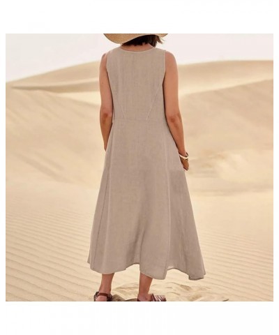 Womens Summer Dresses 2024 Casual Floral Print Boho Beach Sundress O Neck Sleeveless Loose Maxi Dress with Pockets 06-khaki $...