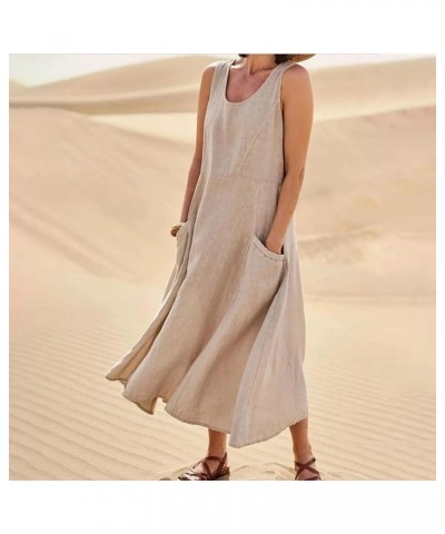 Womens Summer Dresses 2024 Casual Floral Print Boho Beach Sundress O Neck Sleeveless Loose Maxi Dress with Pockets 06-khaki $...