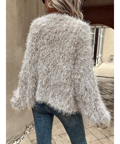 Women's Fuzzy Knit Cardigan Open Front Long Sleeve Oversized Sweater Cardigans Khaki $18.86 Sweaters