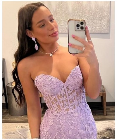 Mermaid Strapless Lace Prom Dresses with Slit Sweetheart Corset Long Formal Evening Gowns with Appliques QA124 Purple $38.40 ...