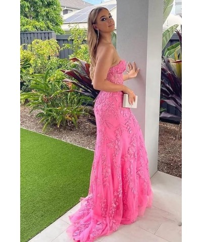 Mermaid Strapless Lace Prom Dresses with Slit Sweetheart Corset Long Formal Evening Gowns with Appliques QA124 Purple $38.40 ...