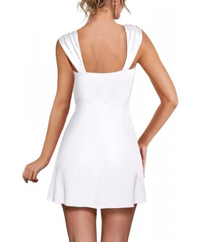 Womens Sexy Square Neck Mini Dress Elegant Sleeveless Bodycon Side Slit Ruffle Club Party Short Dresses White $20.89 Dresses