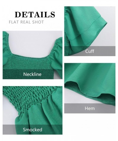 Women's Off The Shoulder Tops Ruffle Trim Short Sleeve Square Neck Smocked Peplum Blouses Cute Summer Casual Shirts Green $12...