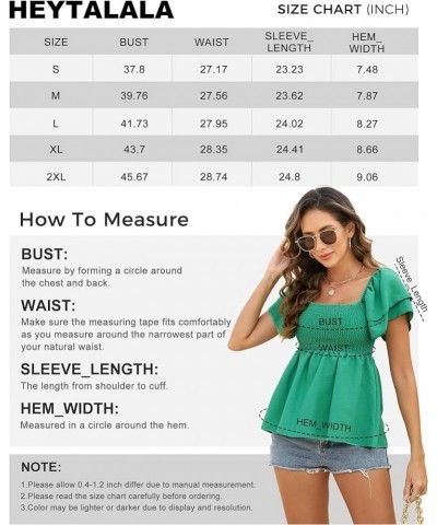 Women's Off The Shoulder Tops Ruffle Trim Short Sleeve Square Neck Smocked Peplum Blouses Cute Summer Casual Shirts Green $12...