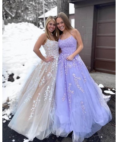 Lace Applique Prom Dresses for Women A Line Sweet 16 Spaghetti Strap Formal Evening Dress Purple $36.40 Dresses