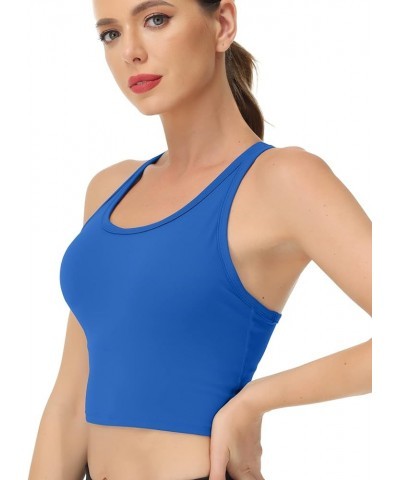 Racerback Built-in Bra Longline Sports Bras for Women High Neck Padded Sport Bra Tank for Yoga Gym Workout Crop Top A6-cerule...