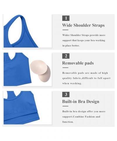 Racerback Built-in Bra Longline Sports Bras for Women High Neck Padded Sport Bra Tank for Yoga Gym Workout Crop Top A6-cerule...