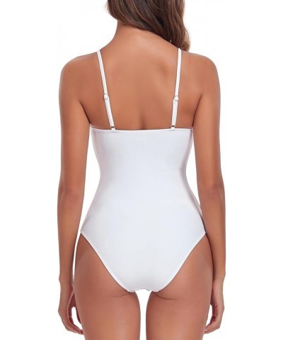 Bikinis Swimsuit Set for Women's One Piece Deep V Neck Cutout Swimsuit White $9.74 Swimsuits