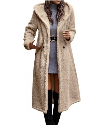 Womens Trench Coats Long Sherpa Fleece Jackets Winter Warm Coat Hooded Double-Breasted Peacoat Elegant Outerwear Beige $17.51...