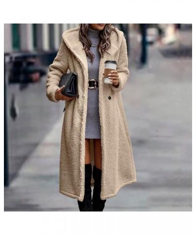 Womens Trench Coats Long Sherpa Fleece Jackets Winter Warm Coat Hooded Double-Breasted Peacoat Elegant Outerwear Beige $17.51...