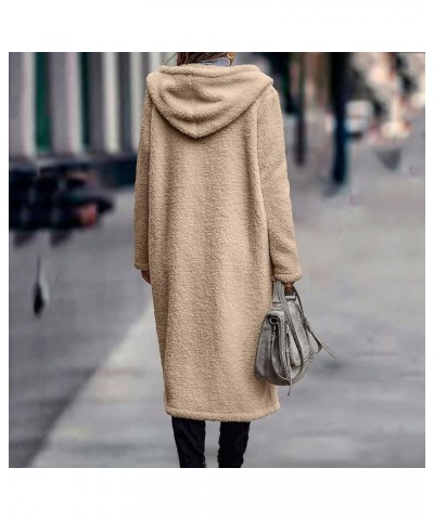 Womens Trench Coats Long Sherpa Fleece Jackets Winter Warm Coat Hooded Double-Breasted Peacoat Elegant Outerwear Beige $17.51...