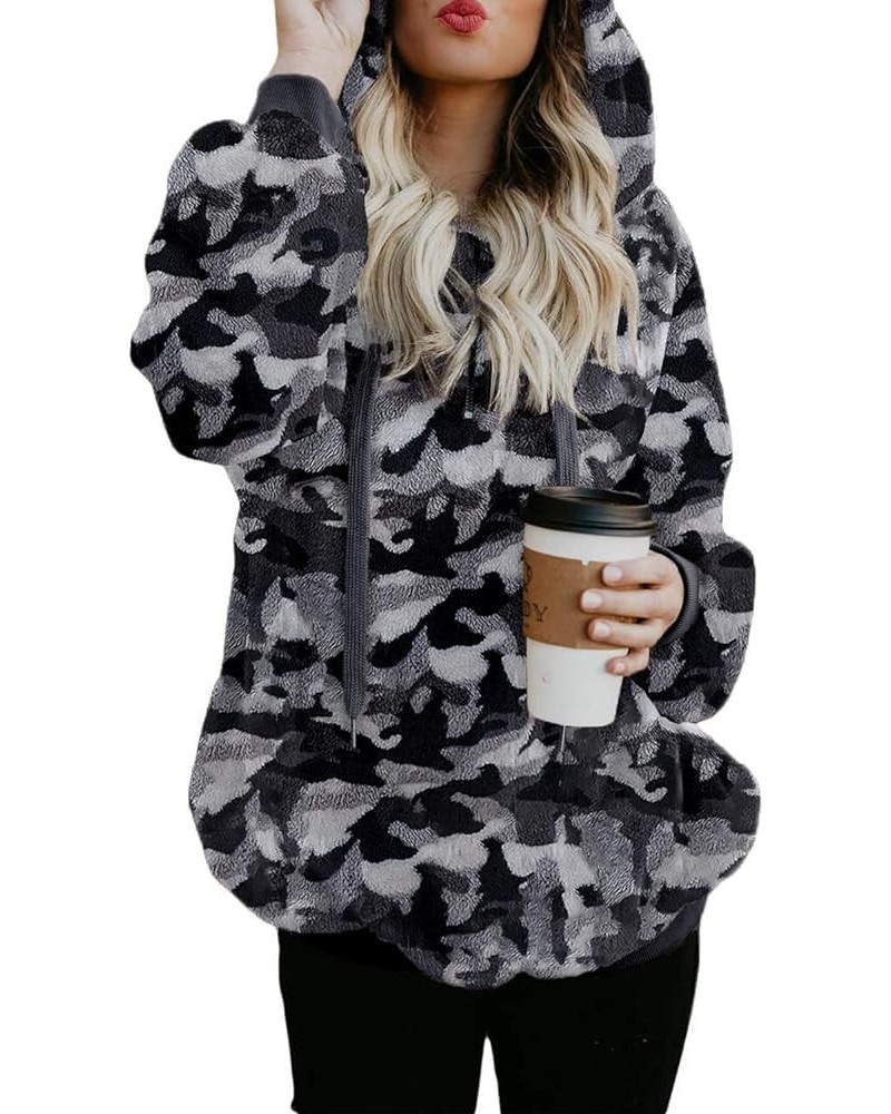 Womens 2023 Fashion Fuzzy Warm Casual Loose Hooded Sweatshirt Hoodies with Pockets Outerwear S-XXL Z Camo Gray $22.13 Hoodies...