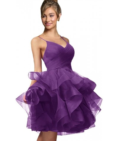 Women's Puffy Ruffle Short Homecoming Dress Tull Tutu Prom Dress V Neck Formal Party Gown Purple $48.44 Dresses