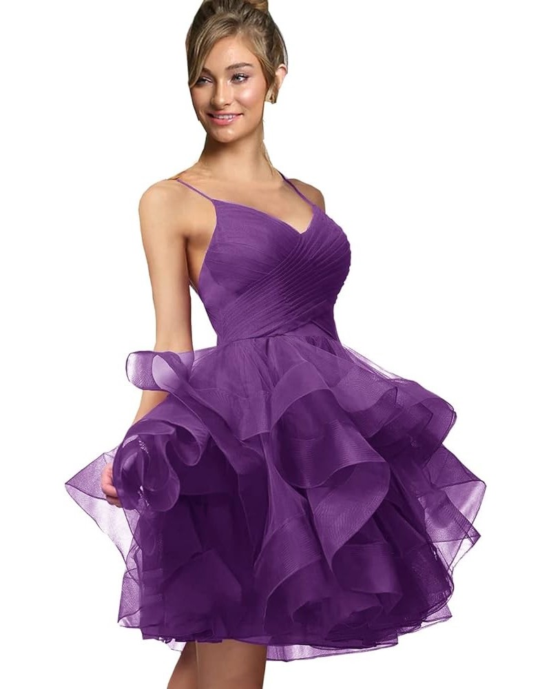 Women's Puffy Ruffle Short Homecoming Dress Tull Tutu Prom Dress V Neck Formal Party Gown Purple $48.44 Dresses