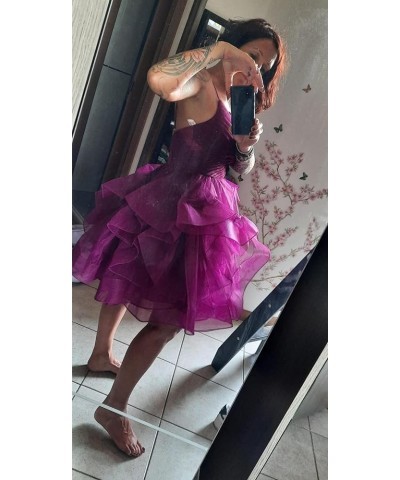 Women's Puffy Ruffle Short Homecoming Dress Tull Tutu Prom Dress V Neck Formal Party Gown Purple $48.44 Dresses