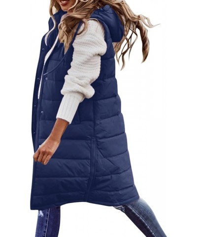 Women'S Long Quilted Vest Sleeveless Maxi Length Puffer Vest Zipper & Button Up Casual Down Coat Winter Outerwear 06 Navy $15...