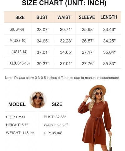 Womens Knit Dress Long Sleeve Crew Neck Short Dress Babydoll Sweater Dresses with Pockets Belt 2023 B-caramel $21.19 Sweaters