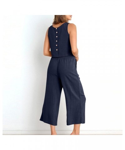 Linen Set for Women Summer Outfits Matching Crop Top and Pant Set Tank Wide Leg Lounge Set with Pockets Navy Linen Set $5.21 ...