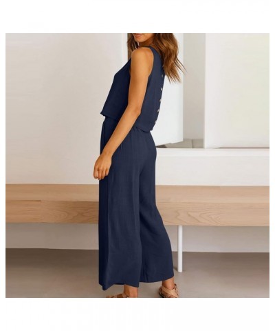 Linen Set for Women Summer Outfits Matching Crop Top and Pant Set Tank Wide Leg Lounge Set with Pockets Navy Linen Set $5.21 ...