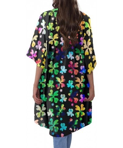 Women's Van Gogh Oil Painting Printed Open Front Long Cardigan Shirt Kimono Outwear Coat Rainbow Shamrock $10.00 Sweaters