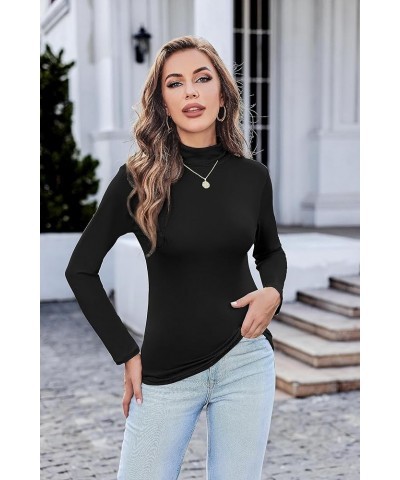 Women's Turtleneck Long Sleeve Shirts Lightweight Base Layer Solid Slim Fit Tops(S-XXL) 2 Pcs Black/White $14.10 Underwear