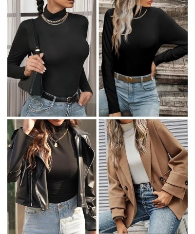 Women's Turtleneck Long Sleeve Shirts Lightweight Base Layer Solid Slim Fit Tops(S-XXL) 2 Pcs Black/White $14.10 Underwear