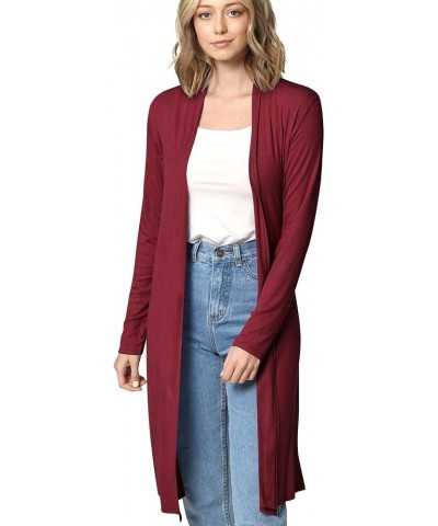 Women's Solid Long Sleeve Open Front Long Cardigan Wsk1048_wine $12.97 Sweaters