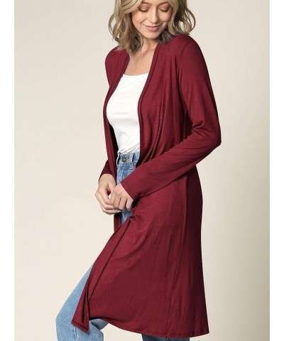 Women's Solid Long Sleeve Open Front Long Cardigan Wsk1048_wine $12.97 Sweaters