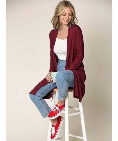 Women's Solid Long Sleeve Open Front Long Cardigan Wsk1048_wine $12.97 Sweaters